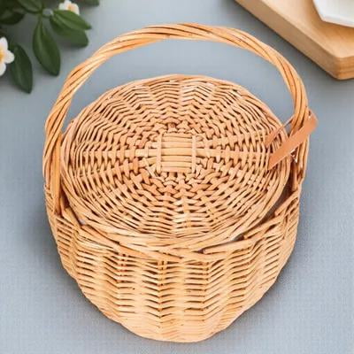 OUNONA Chocolate Woven Basket Handheld Portable Picnic Basket Multipurpose Flower Holder