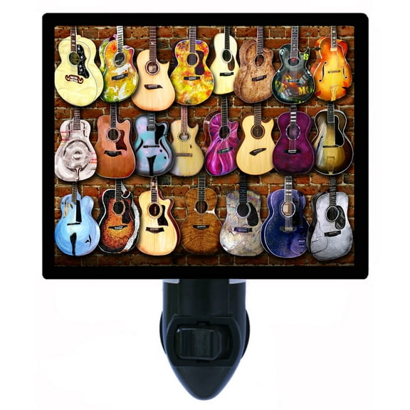 Night Light - Graphic Guitars Acoustics. | Music Themed Theme, Includes Free Switchable Insert, 4W Bulb, E12 Base