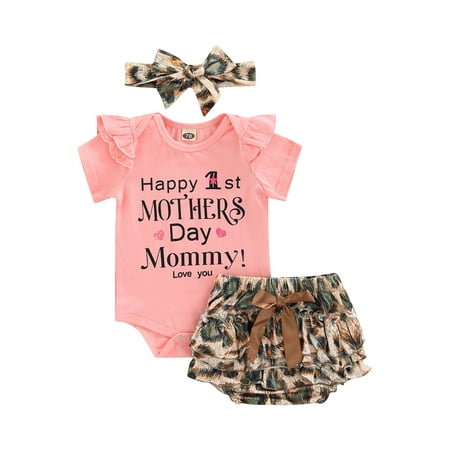 

Nokpsedcb Infant Baby Girls 3Pcs Clothes Sets Letter Short Sleeve Romper and Leopard Shorts with Headband Pink 0-3 Months