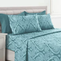 Huba Homes Deep Pocket 6 Piece Bed Sheet Set 1800 Series Microfiber Comfort Paisley Sheets twin Blue