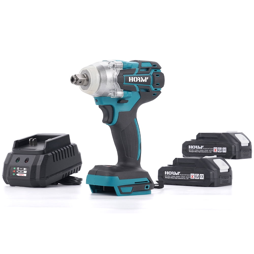 Hormy Cordless Impact Wrench, 1/2 inch Wrench with Two 2.0Ah Batteries 18V Brushless Motor & LED Lighting for Home Car Tire Lug Nut Removal Tool