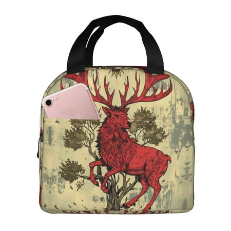 Insulated Lunch Bag for Women Men - Mythical Red Stag Illustration Leakproof Cooler Lunch Box for Women Men  Lunch Tote Bags for Work School Picnic Travel