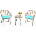 thumbnail image 1 of Patiojoy 3 PCS Patio Rattan Furniture Set with Round Tempered Glass Top Table & 2 Rattan Armchairs Turquoise Cushions, 1 of 9