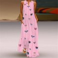 thumbnail image 3 of BJYX Robe Femmes Casual en Vrac Sans Manches Papillon Imprimé Longue Robe Vintage V-Cou Poche Été Bohème Robe de Soleil, 3 of 4