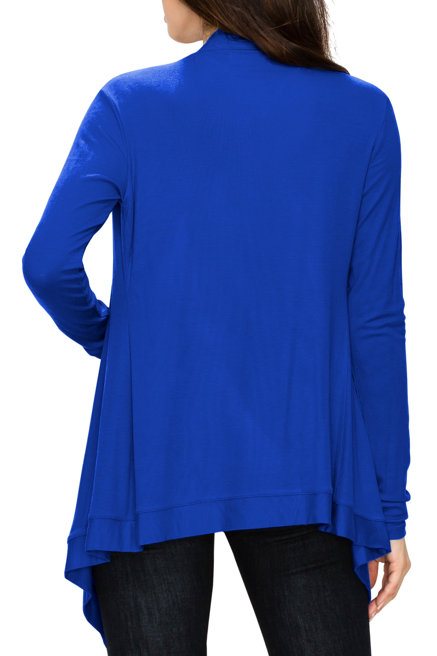 WSK849 Women's Off-Duty Open Front Cardigan - Lightweight, Long Sleeve Asymmetrical Hem (XL, Royal Brite) - View #7