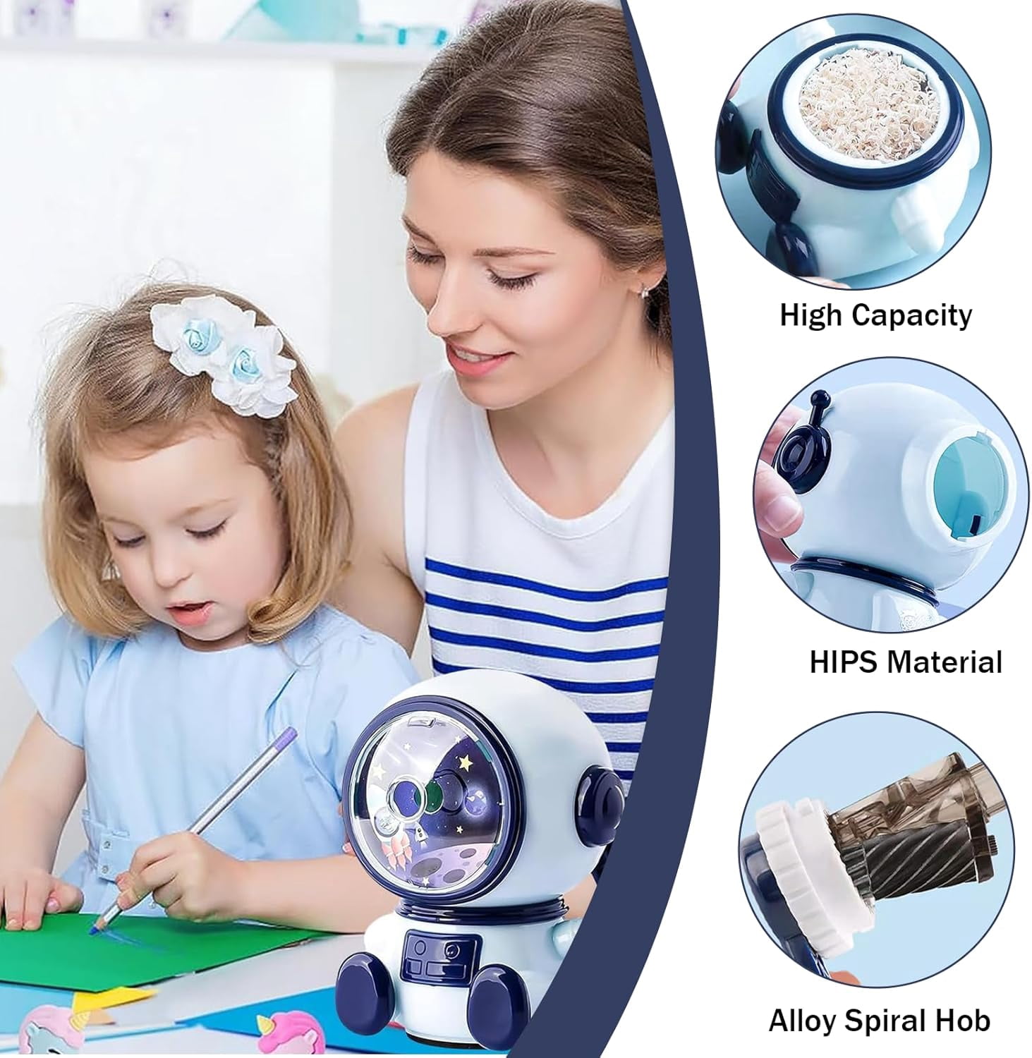 Manual Pencil Sharpener with Handle, 3 Speed Adjustable Portable Pencil Cutter with Storage Container