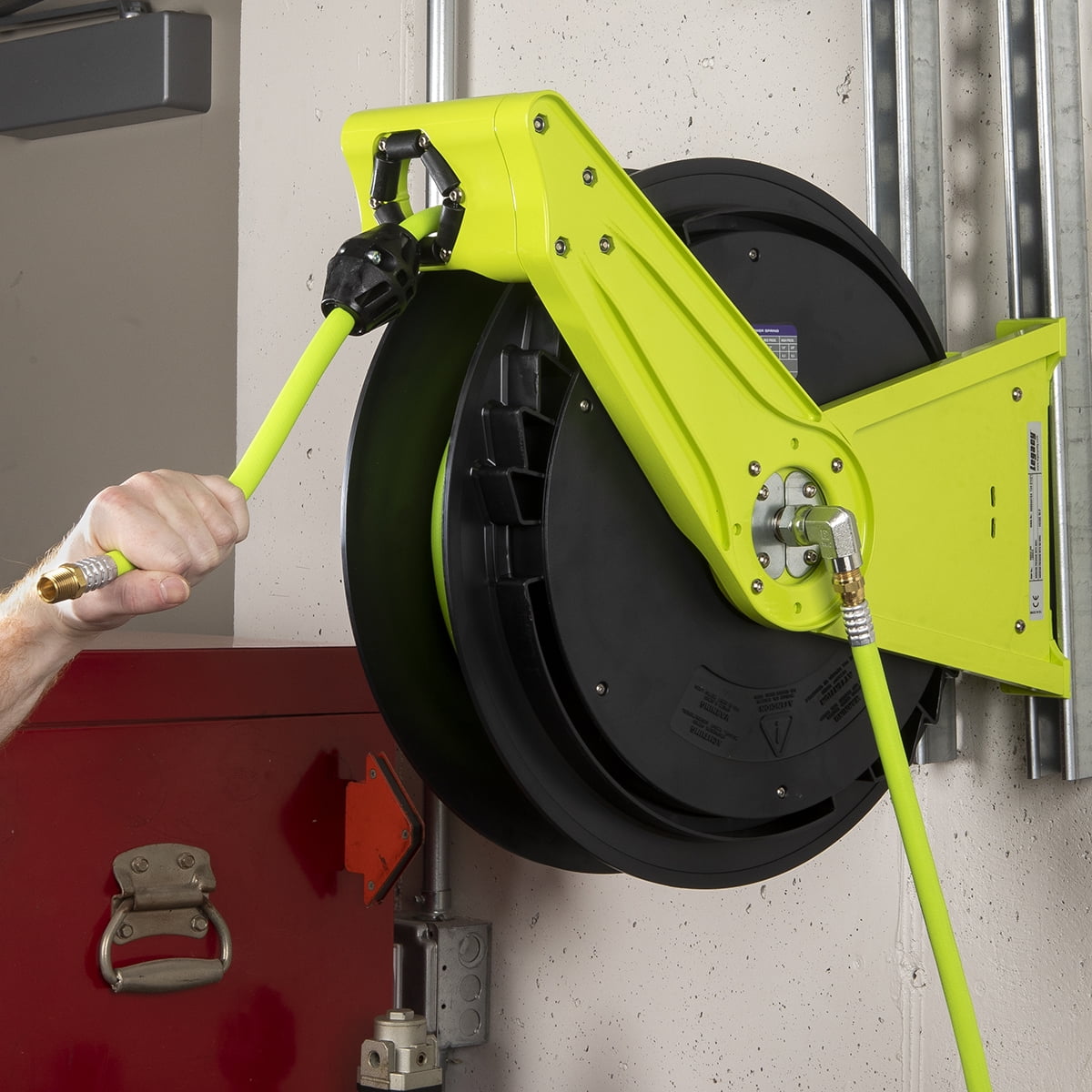 Flexzilla Pro Retractable Air Hose Reel, Open Face, Single Axle Arm, 3/8" x 50'