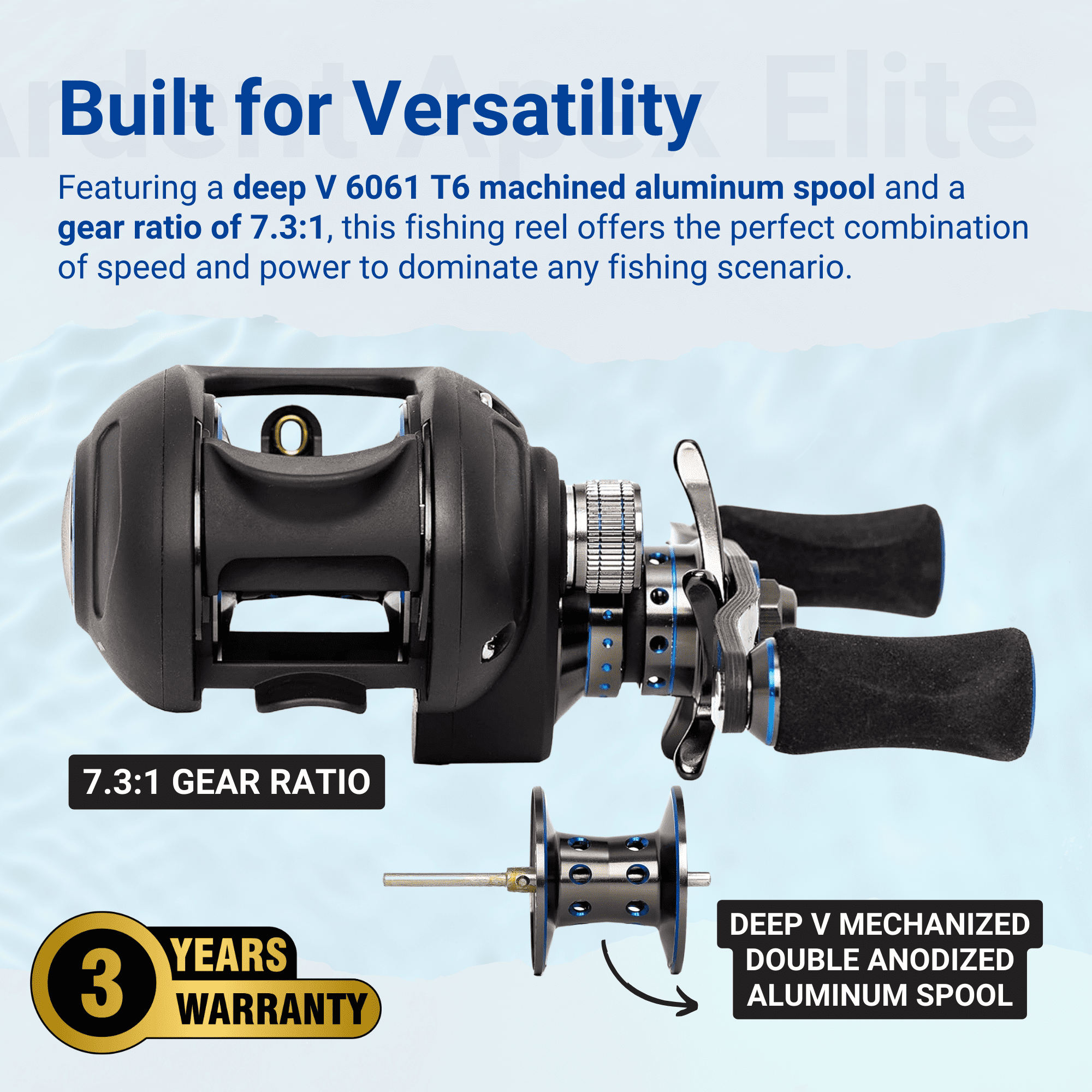 ardent apex elite fishing reel with 6.5 1 gear ratio Ardent Apex Elite Baitcasting Reel, Right Handed 7.3:1 Gear Ratio, 12+1  Ball Bearing, Aluminum Frame Fishing Reel with EVA Grip, Smooth Casting