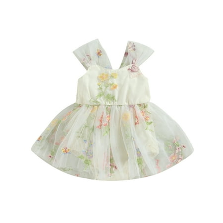 

Wassery Baby Girls Romper Dress 6M 12M 18M 24M Infant Girl Birthday Party Dress Sleeveless Embroidery Flowers Butterfly Tulle Patchwork Dress