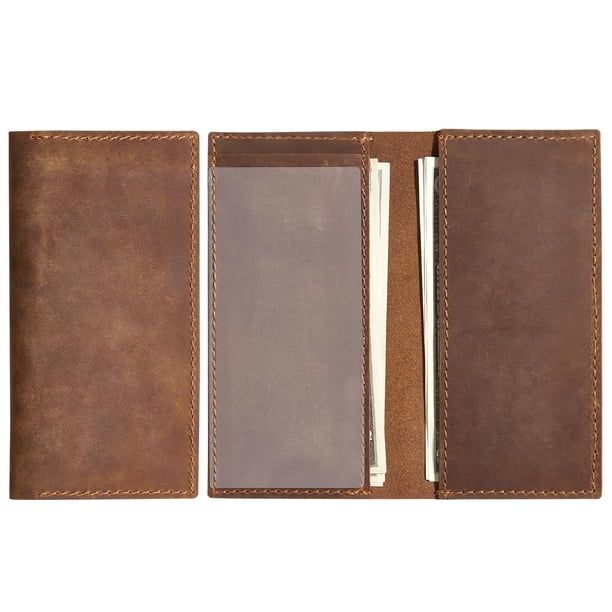 Funda de chequera CoBak de piel auténtica con bloqueo RFID, color marrón