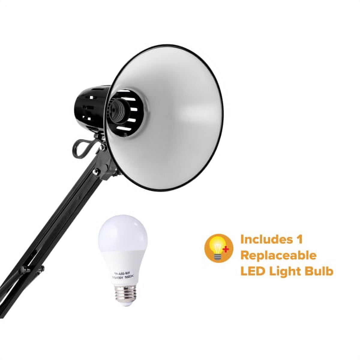 LED Swing Arm Desk Lamp with Clamp Mount, 36" Reach, Includes LED Bulb, Black (VLF100)