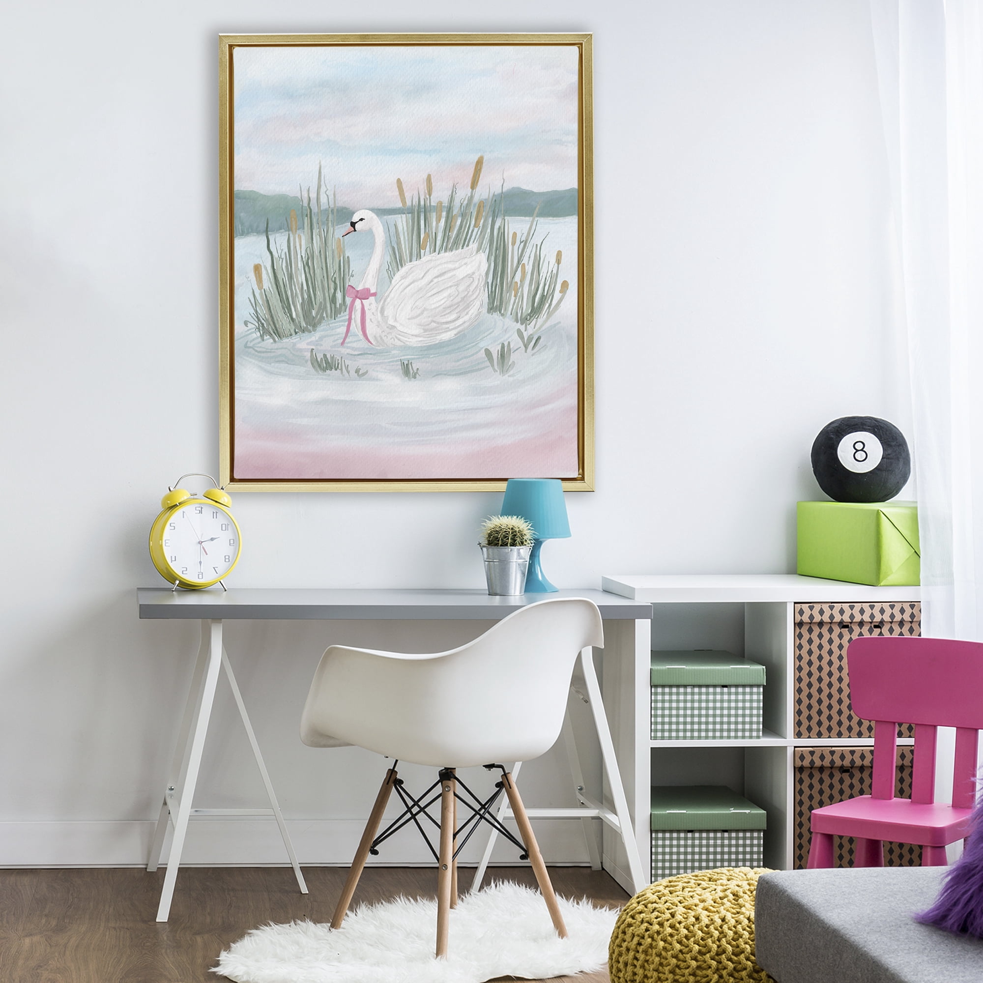 Stupell Industries Swan Serenade on Lake Gold Framed Floater Canvas Wall Art, design by Adreane Fippinger