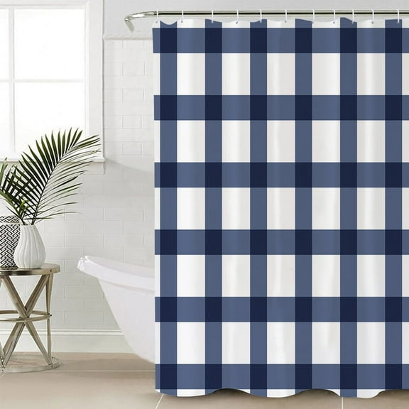 Farm Blue Plaid Bathroom Curtain 78 Inch Shower Curtain with Hooks, Waterproof Polyester Bath Curtain Washable Bathtub Curtain 72''x 78''