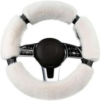 Fluffy Steering Wheel Cover for Women with Bling Crystal Diamond, Warm & Anti-Slip Plush Fur, Universal Fit for 14.5-15 Inch Steering Wheels