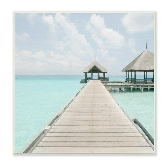 Stupell Industries Beautiful Turquoise Water Ocean Pier Cloudy Sky Painting Unframed Art Print Wall Art, Design by Noah Bay