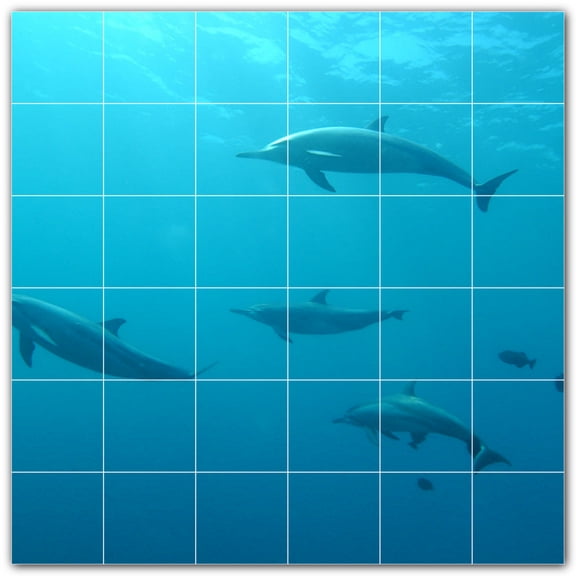 Picture-Tiles.com: Dolphin Ceramic Tile Wall Mural WAL500532-66M. 36"W x 36"H using (36) 6" x 6" Ceramic Tiles-Satin Finish