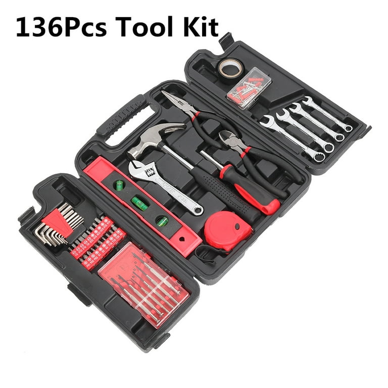 General Household Tool Kit 136 Pcs Auto Home Repair Tool Set with Toolbox  Storage Case Black for Homeowner, Diyer, Handyman