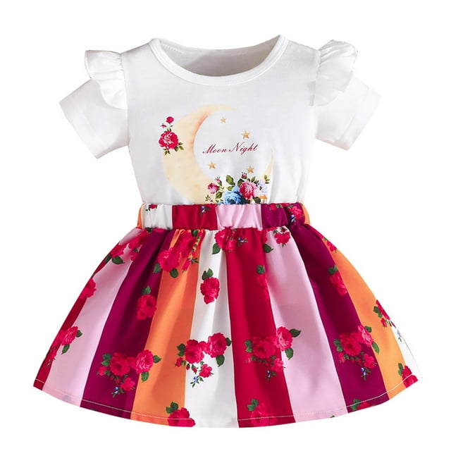 PMVFHDE Couverture de Réception avec Bandeau Fille Ensemble d'Été Mignon Sim Ple Moon Rose Manches Courtes T-Shirts + Jupe Rose Ensemble Deux Pièces Tenue d'Hiver Rouge, 18-24 Mois