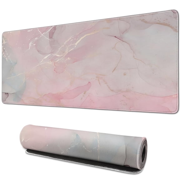 Pink Gold Marble Mouse Pad - Large Desk Mat (31.5x11.8in), Laptop Protector, Chic Cute Pink Desk Accessories