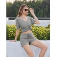 thumbnail image 4 of Ekouaer Womens 2 Piece Lounge Sets Summer Two Piece Outfits Ribbed Knit V Neck Short Sleeve Tee and Pockets Shorts Sets, 4 of 7
