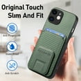 thumbnail image 5 of Case for iPhone 12 with Hidden Kickstand, Carbon Fiber Texture Wallet Case with Card Holder for iPhone 12 Magnetic Car Mount Shockproof Military Grade Protection Cover, Green, 5 of 10