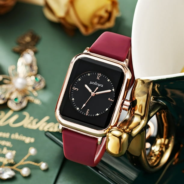 Women Watch Ladies Quartz Watch Square Dial Silicone Adjustable Strap Night Light No Delay Time checking High Accuracy Exquisite Sweet Wristwatch