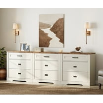 WAMPAT 3-in-1 Farmhouse 9 Drawers Dresser for Bedroom,Modern Farmhouse 94" W Chest of Drawers Closet Storage Organizer for Living Room,Hallway,Antique White