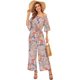 thumbnail image 1 of Pantalones de pierna ancha de cintura alta de manga corta con volantes florales de verano para mujer mono suelto informal gris claro FloralX de talla grande, 1 of 5