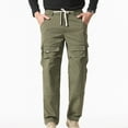 thumbnail image 2 of Ceisia Men Solid Color Fleece Multi Pocket Work Pants Loose Drawstring Gift Elastic Cuff Trousers, 2 of 7