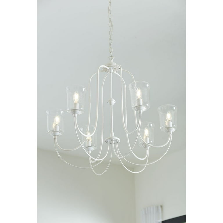 Bowman Collection Six Light Cottage White Clear Chiseled Glass