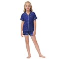 thumbnail image 5 of KYAIGUO 6-10T Unisex Kids Boys Girls Pajama Sets Summer Short Sleeve with Shorts Sleepwear Silky Button down Loungewear, 5 of 8