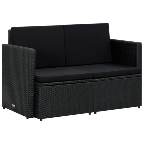 Casafoyer 2 Seater Patio Sofa with Cushions Black Poly Rattan