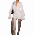 thumbnail image 2 of Solid Color Low-Cut Halter Neck Long Sleeve High Waist Bodycon Dress White L, 2 of 9