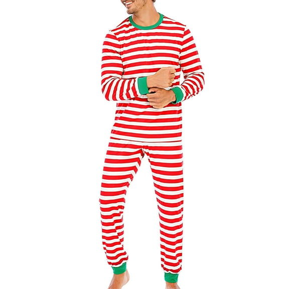 Pajamas Men Set, Men's Striped Long Sleeve Sleep Set Holiday Top and Pant 2 Piece Pajamas Sleepwear