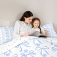 thumbnail image 4 of Manfei Blue Bow Flower Bedding Comforter Set for Boys Girls, Cute Ribbon Queen Bedding Sets, Reversible, 7pcs, 4 of 7