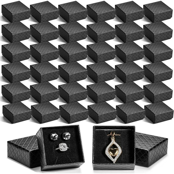 Lsupdaol 10 Pcs Jewelry Ring Gift Box 2'' x 2'' x 1'' Cardboard Earring Ring Boxes Small Black Gift Box with Velvet and Sponge Liner Pendant Case Bulk for Necklace Bracelet Earring Display Wedding