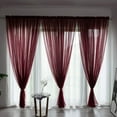 thumbnail image 4 of Sheer Curtains Crushed Rod Pocket Solid Tulle Natural Linen Window Panel 79 inches Long Airy Light Filtering Semi Translucent Drape for Bedroom Living Room, 39"x79", Wine, 4 of 4
