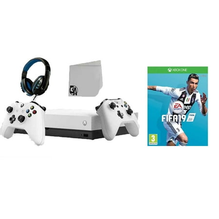 Microsoft Xbox One X 1TB Gaming Console White with 2 Controller Included with FIFA 19 BOLT AXTION Bundle Like New