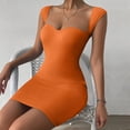 thumbnail image 5 of ClodeEU Women's Sleeveless Bodycon Mini Dress,Basic Solid Slim Fit Dress Orange,Women's Plus S, 5 of 8