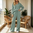 thumbnail image 6 of Womens 2 Piece Lounge Sets Daily Work Wear Fashion Solid-Color Long Sleeve Turndown Collar Top Elastic Waist Pants Sets, 6 of 8
