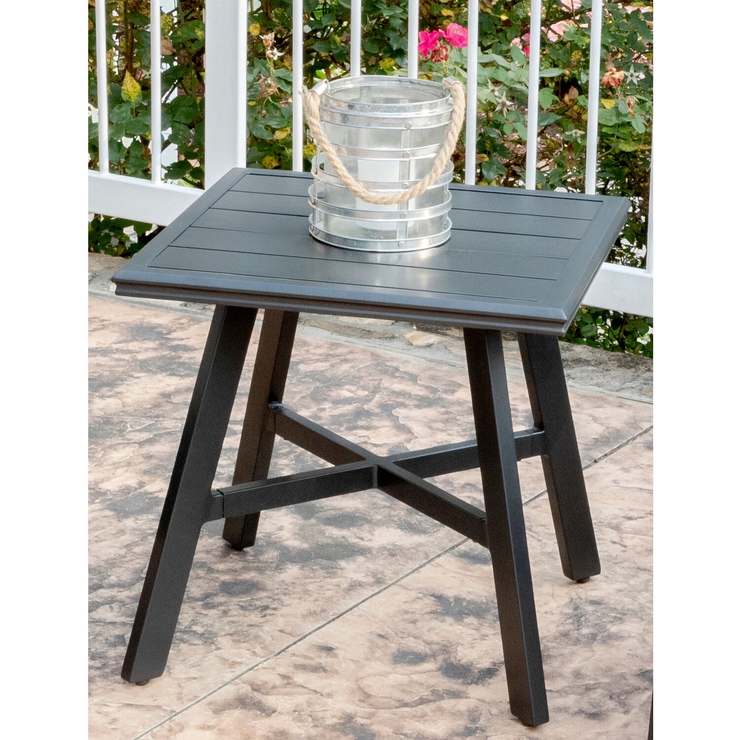 Hanover All-Weather Commercial-Grade Aluminum 22" Square Slat-Top Side Table