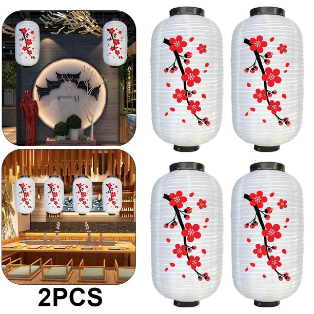 2 Pares Lámparas Farol Ciruelo 25 Cm Lámpara China Tela Forma Larga (B)