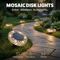 thumbnail image 2 of Bell+Howell Solar Outdoor Mosaic Disk Lights, 4 Pack Ultra-Premium Glass Decorative Pathway, Solar Outdoor Waterproof Disk, LED Pathway, Auto On/Off Lights - Tan, 2 of 11