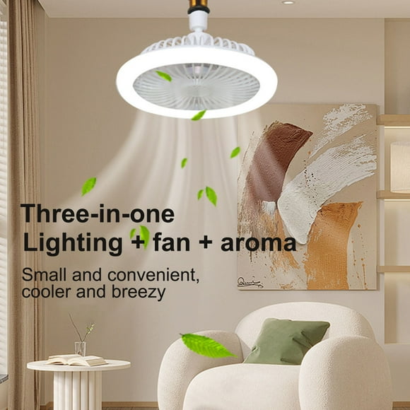 Boovnll Fan, E27 Ceiling Fan with Lights Enclosed Low Fan Light Ceiling Light with Fan Hidden Fan Delier Gimbal Lamp Three Color Dimming, Portable Fan