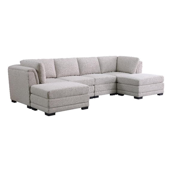 Kristin Light Gray Linen Fabric Reversible Sectional Sofa with 2 Ottomans