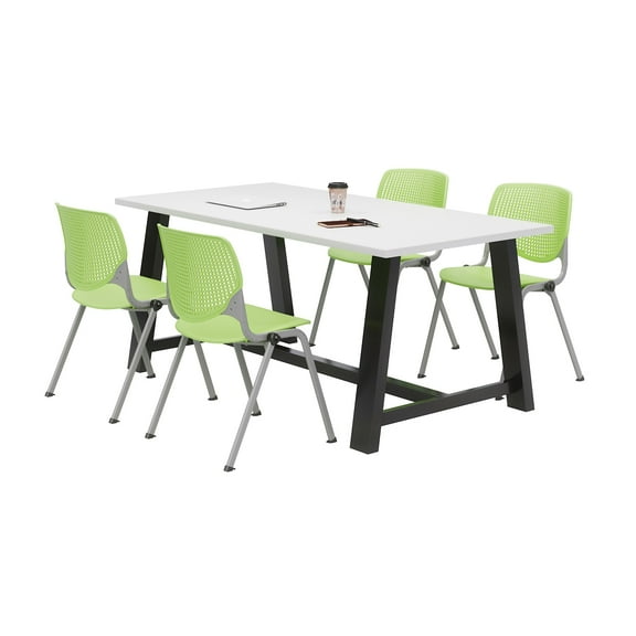 KFI Studios Midtown 6' x 3' Dining Table Set, Designer White , 4 Lime Green KOOL Chairs