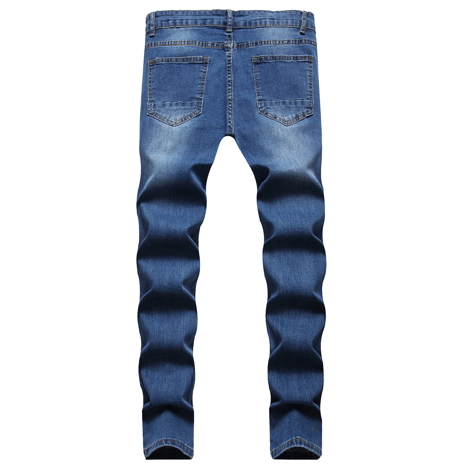 Lu's Chic Men's Distressed Jeans Slim Fit Pants Mid Rise Trousers