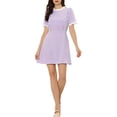 thumbnail image 1 of INSPIRE CHIC Robe Vintage à Manches Courtes pour Femme, Col à Volants, Panneaux Contrastants, S Violet, 1 of 6