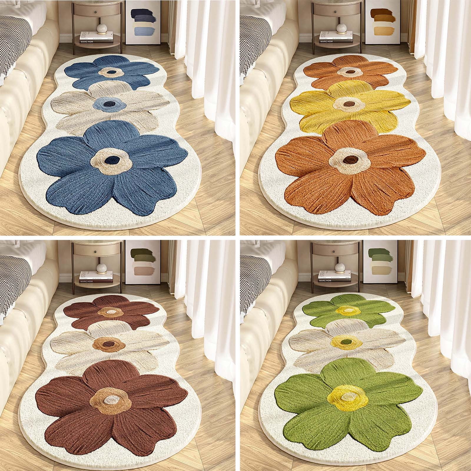 PALIFEUR Flower Rugs for Bedroom, Ultra Soft 3D Floral Carpet Shaggy Tufted Bathroom Rugs Absorbent Non-Slip Bath Mat Washable Area Rug for Bedroom Bathroom Kitchen Living Room-16x47"-Blue