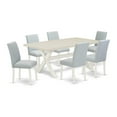 thumbnail image 2 of East West Furniture 7-Pc Dining Room Table Set Includes 6 Dining Chairs with Upholstered Seat and High Back and a Rectangular Table - Linen White Finish, 2 of 6